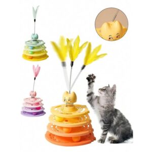 Interactive 4-Layer Tower with Spinning Happy Face & Feather & Ball Pink & Purple For Cat