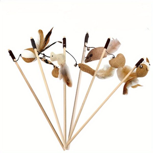 Wooden Stick with Feathers and Assorted Toy for Cat