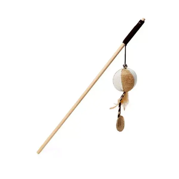 Wooden Stick with Ball & Feather Toy for Cat 40cm