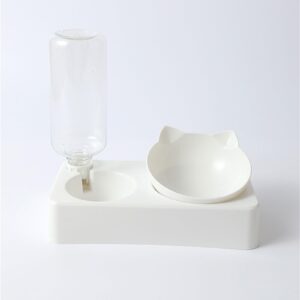 Double Bowl with Water Feeder Rectangular Base for Cat & Dog