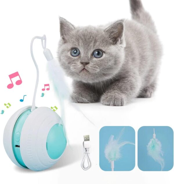 Automatic Rolling Ball with Feather Toy for Cat