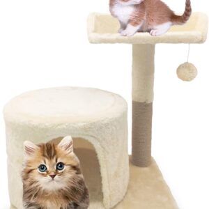 Scratching Post with Cozy Cave and Elevated Resting Area for Cat