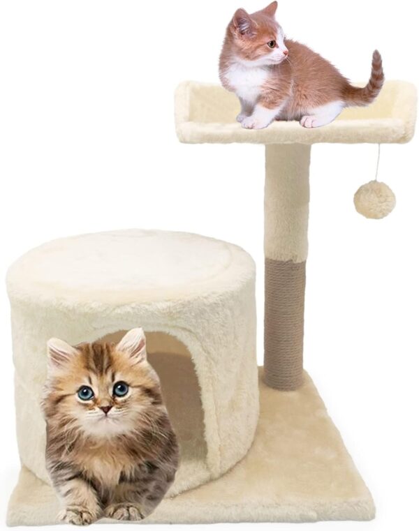 Scratching Post with Cozy Cave and Elevated Resting Area for Cat