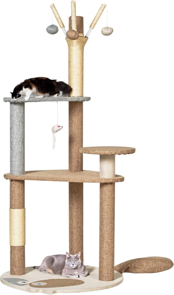Scratching Tree Multi Level with 4 Base and Hanging Toys for Cat