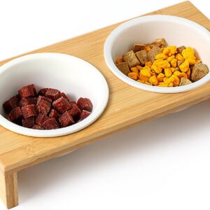Double Bowl Wood Ceramic for Cat & Dog