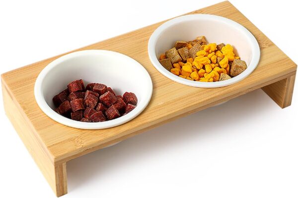 Double Bowl Wood Ceramic for Cat & Dog