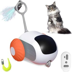 Smart Interactive Car with Feathers and Remote Control Toy for Cats
