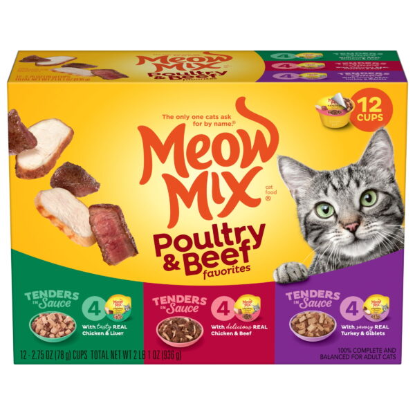 Meow Mix Tender Favorites Poultry & Beef Pack 12 cup Total Net W 936g