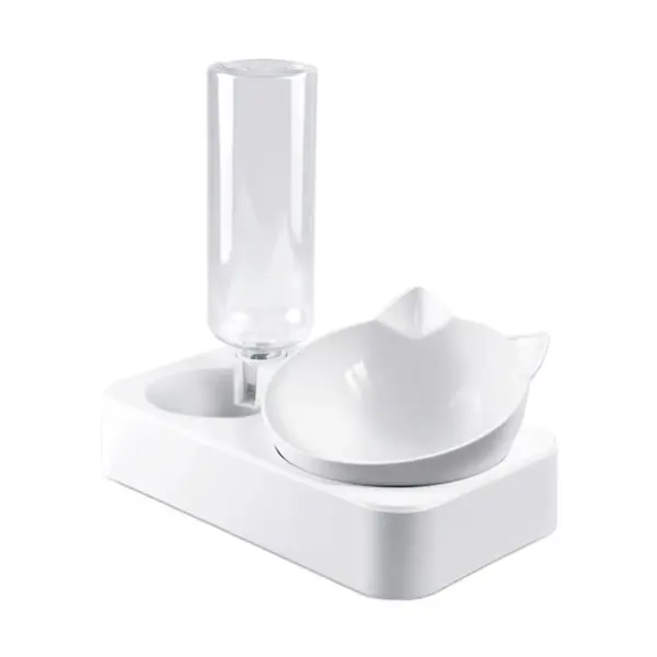 Food Bowl with Automatic Water Dispenser Raised Stand for Cat & Dog