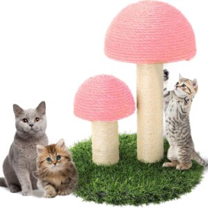 Scratcher Post with Dual Mushroom Shape & Grass Base for Cat