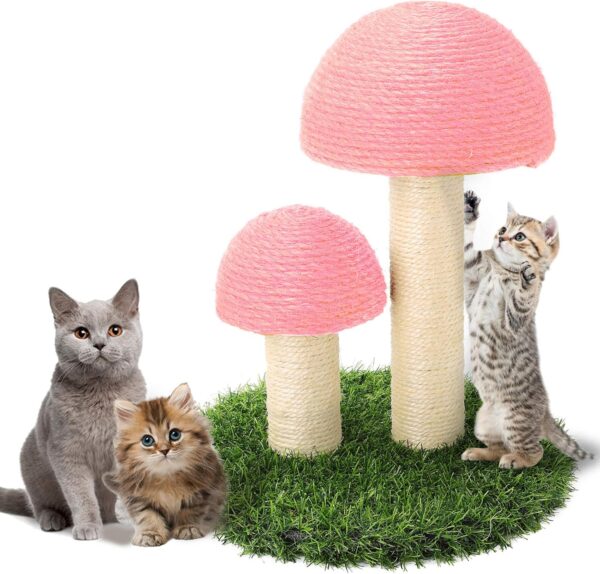 Scratcher Post with Dual Mushroom Shape & Grass Base for Cat