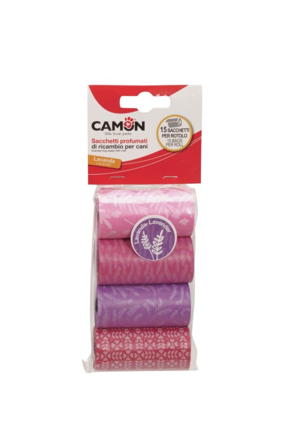 Camon Scented dog scoop bags lavender 4Rolls of 15 bags