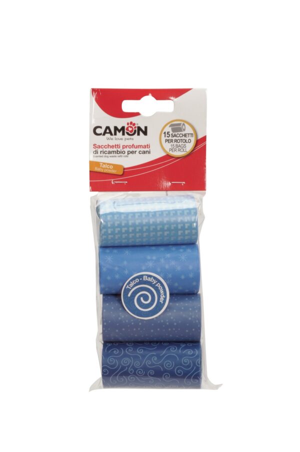Camon Scented Dog Scoop Bags Baby Powder 4 rolls of 15 Bags