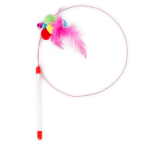 Stick with Steel Wire & Colored Ball and Feather Toy for Cat 20cm