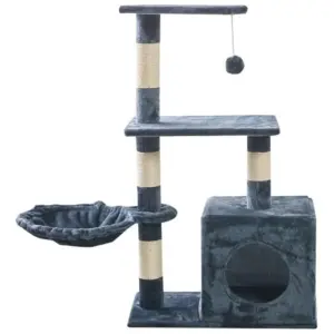 Scratcher Post Multi Level With Home & 2 Base & Hanging Toys for Cat