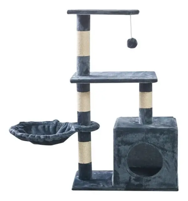 Scratcher Post Multi Level With Home & 2 Base & Hanging Toys for Cat