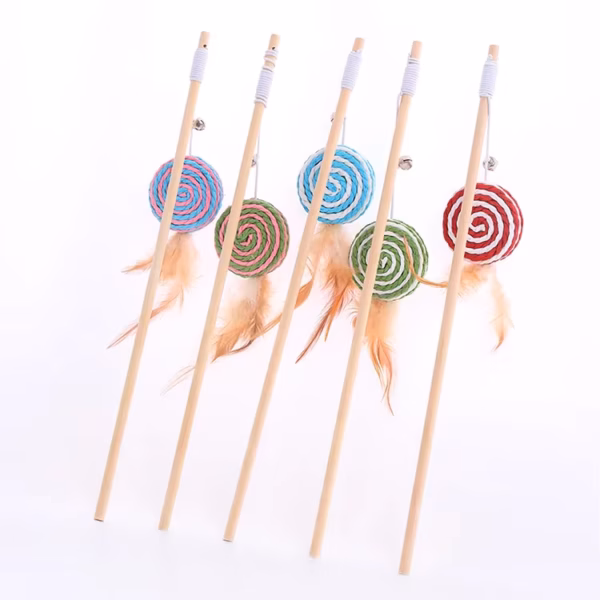 Wooden Stick with a Lollipop-Shaped and Feather Toy for Cat 40cm