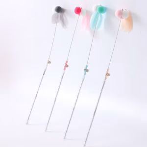 Decorative Stick with Feathers and Colored Balls Toy for Cat 40 cm