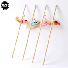 Wooden Stick with Mouse and Feather Toy for Cat 40cm